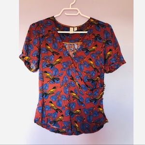 Anthropologie Meadow Rue print wrap blouse
